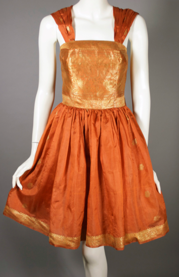 DR1206-orange gold sari silk party dress 1950s 1960s - 04.png
