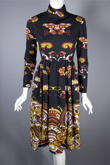 DR1208-Teal Traina dress 1960s 70s Pucci style print jersey black - 1.png