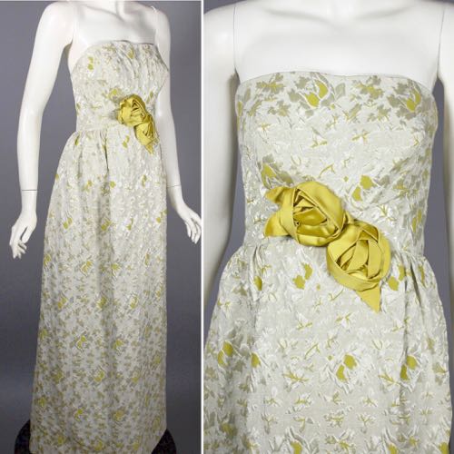 DR1211-Helena Barbieri gown 1960s strapless evening dress ivory brocade 2 views.jpg