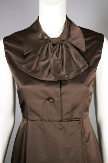 DR1213-chocolate brown silk satin 1960s cocktail dress empire waist - 3.jpg