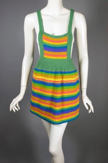 DR1221-hand knit wool 70s mini skirt overalls rainbow stripe - 1.jpg