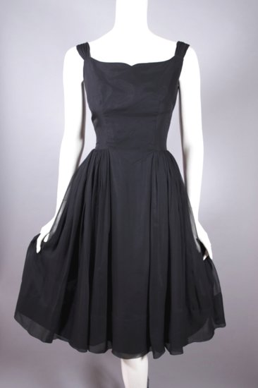 DR1224-1950s 1960s cocktail party dress black chiffon full skirt - 08.jpg