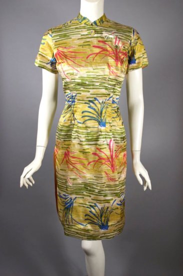 DR1229-Asian style cheongsam dress 1960s silk print tunic - 1.jpg