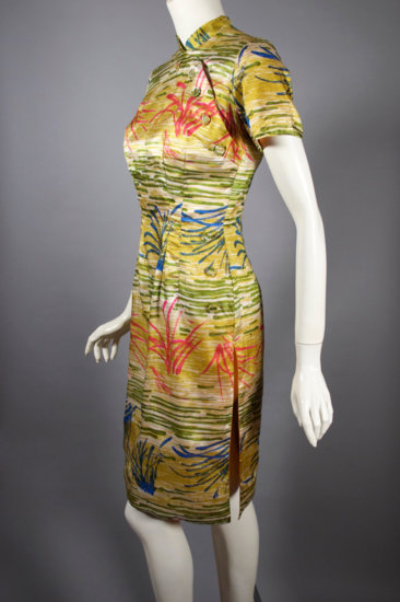 DR1229-Asian style cheongsam dress 1960s silk print tunic - 2.jpg