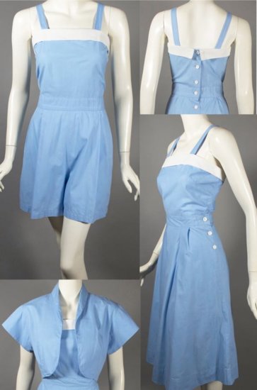 DR1234-1950s romper skirt bolero jacket set blue cotton.jpg