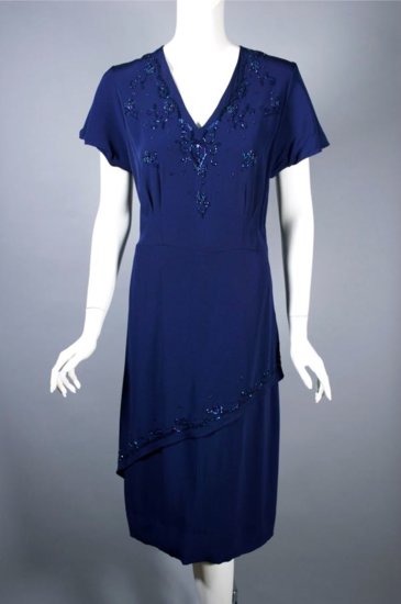 DR1237-navy rayon crepe beaded 1940s dress peplum size M - 07.jpg