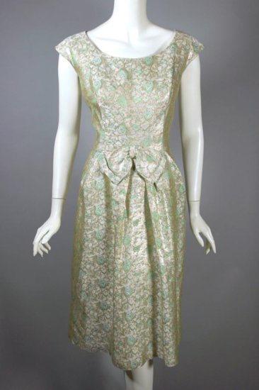 DR1239-jade green gold metallic brocade 1960s cocktail party dress - 01.jpg