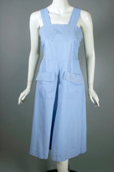 DR1246-late 1940s sundress blue cotton day dress size M - 1.jpg
