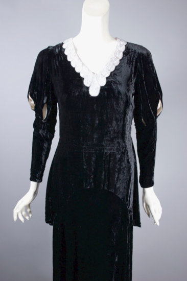 DR1252-1930s dress bias cut black velvet beaded trim - 03.jpg