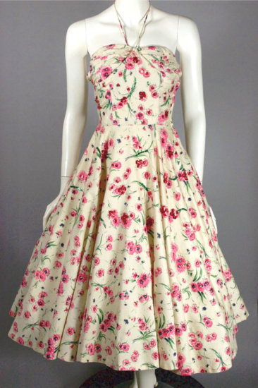DR1262-floral print cotton 1950s dress full skirt shelf bust XXS - 03.jpg