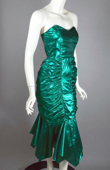 DR1269-mermaid style metallic green strapless 80s party dress - 10.jpg