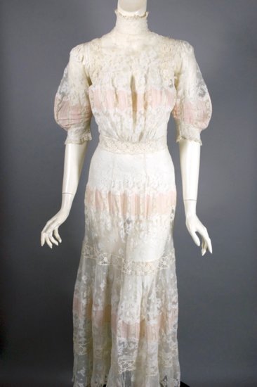 DR1274-Antique Edwardian lace dress 1900s tea gown ivory pink  - 02.jpg