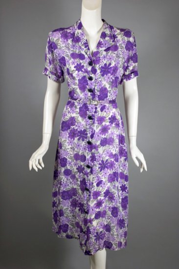 DR1283-purple floral rayon print 1940s 1950s dress size M - 02.jpg