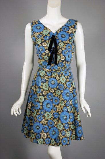 DR1285-blue daisies print cotton 1950s dress sleeveless S - 2.jpg