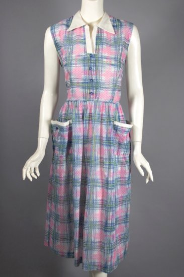 DR1287-1950s dress sheer dotted swiss print sleeveless S - 1.jpg