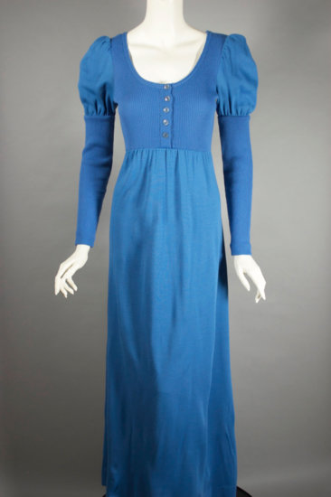 DR1301-blue maxi dress 70s puff sleeves knit acrylic XS to S - 02.jpg