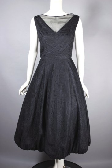 DR1305-black lace 1950s dress illusion bodice bubble skirt - 01.jpg