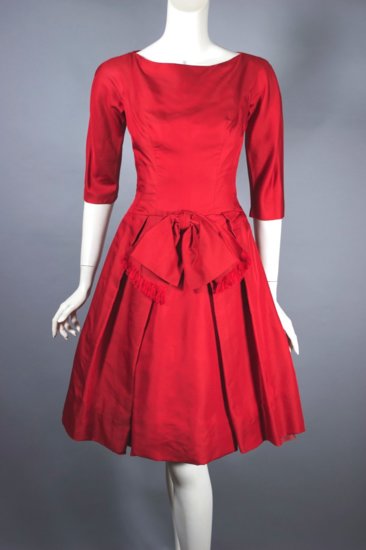 DR1306-geranium red silk cocktail dress early 1960s  - 11.jpg
