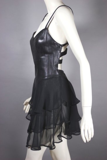 DR1307-1980s 90s black leather chiffon dress bondage clubwear - 6.jpg
