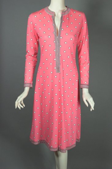 DR1333-Maurice dress 1970s nylon jersey pink polka dots - 01.jpg