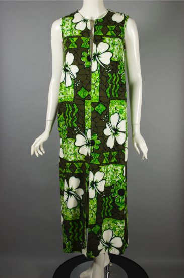 DR1340-sleeveless 1960s Hawaiian dress barkcloth hibiscus print - 1.jpg