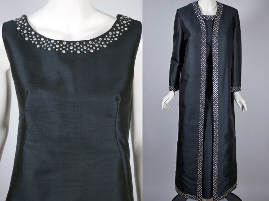 DR1348-1960s evening dress coat set black with rhinestones both.jpg