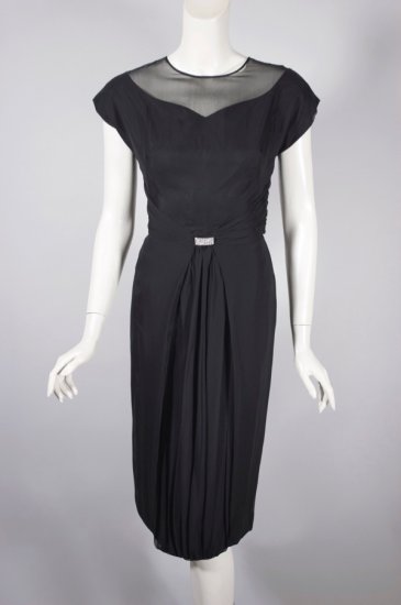 DR1359-illusion bodice dress 1950s black chiffon cocktail - 01.jpg