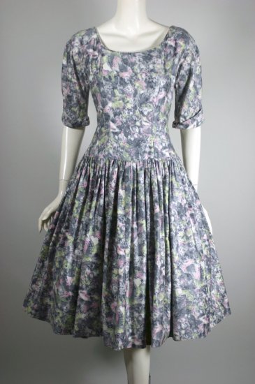 DR1395-watercolor floral print cotton 1950s dress full skirt - 2.jpg