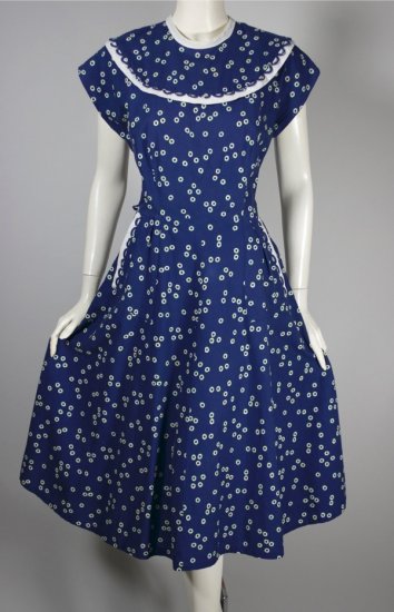 DR1407-blue white dots print cotton 1950s dress size M - 2.jpg