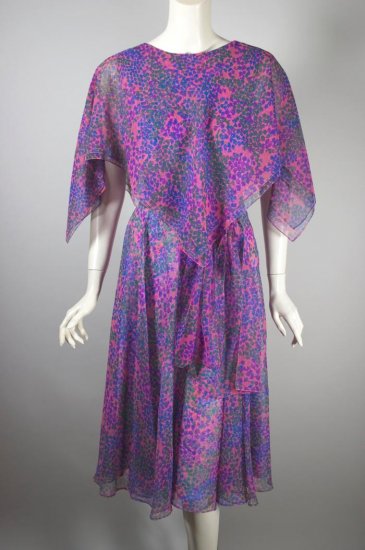 DR1417-purple pink floral chiffon silk 1970s dress cape collar - 02.jpg