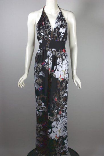 DR1418-black floral butterfly print halter jumpsuit 1970s - 03.jpg