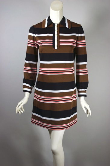 DR1431-black brown orange stripe mod 1960s mini dress - 2.jpg