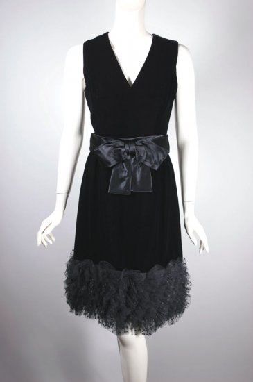 DR1439-black velvet 1960s cocktail party dress lace ruffle - 1 copy.jpg