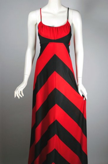 DR1445-red black stripe polyester maxi dress 1970s XS - 2.jpg