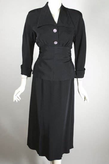 DR1451-black rayon 2-piece dress late 1940s draped waist - 04.jpg