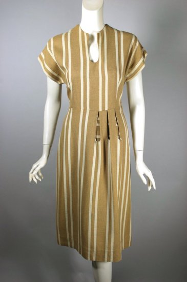 DR1463-golden tan ivory stripe dress late 1940s-1950s - 3.jpg