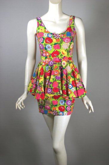 DR1464-Betsey Johnson punk label 80s mini dress peplum - 01.jpg