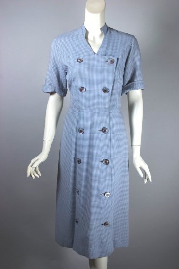 DR1473-blue lavender gingham check rayon 1950s dress - 1.jpg
