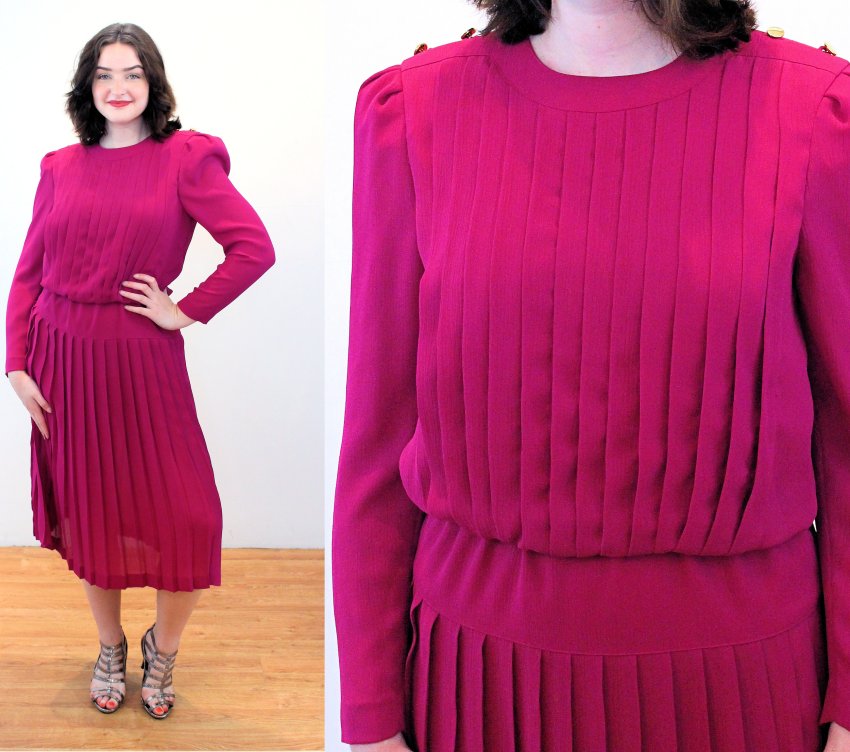 Dress_Leslie-Fay_Fuchsia_Cranberry_Crepe_Pleated_Shoulder-Buttons_NEYT_001.JPG