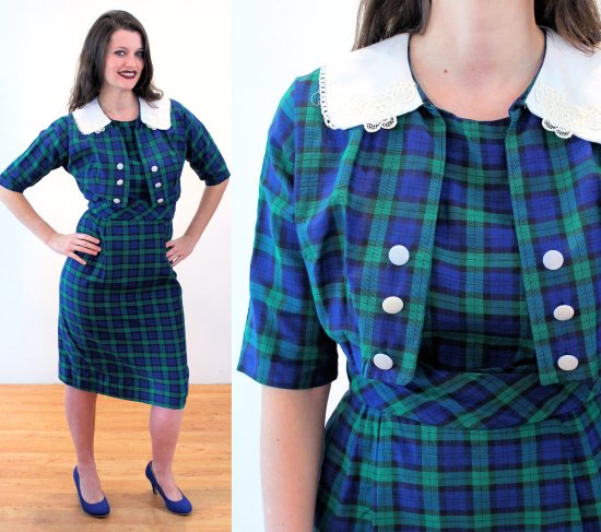 Dress_Plaid_Green-Blue-Iridescent-Tartan_Matching-Jacket-Linen-Collar_FR6221-672_001.JPG