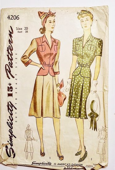 early 1940s pattern simplity color block suit dress frock homefront.jpg