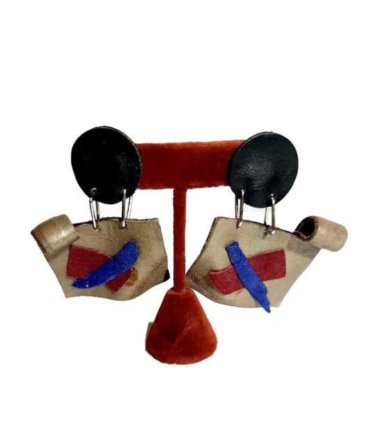 formed leather artisan vintage earrings,geometric 80 90s,stiligano.jpg