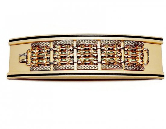 gold tone wide fancy link bracelet,vintage 1960s,anothertimevintageapparel.jpg