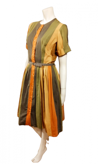 green orange striped dress full pleated skirt 1960s rockabilly.png
