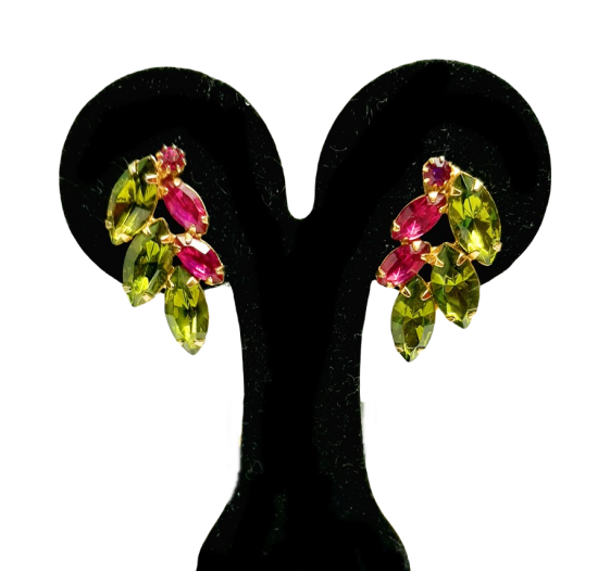 green pink pierced rhinestone earrings 2.png