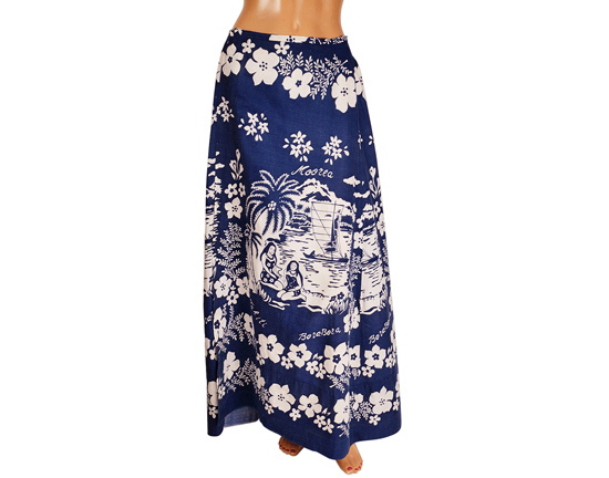 Hawaiian Print Blue & White Skirt vfg.jpg