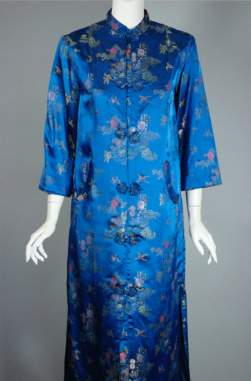 LG107-blue Asian brocade dressing gown robe 60s 70s ladies - 2.jpg