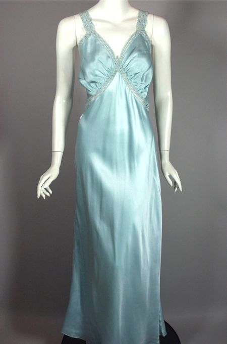LG129-blue rayon satin 1940s nightgown size 38 lace trim - 1.jpg