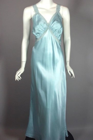 LG129-blue rayon satin 1940s nightgown size 38 lace trim - 1.jpg