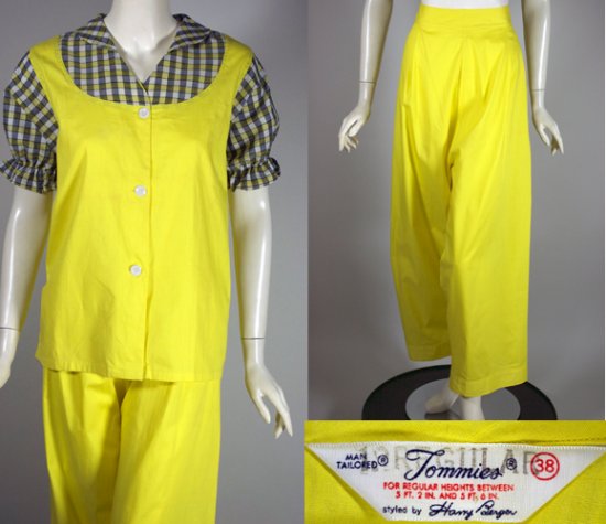 LG174-yellow plaid cotton 1950s pajamas ladies size 38 M - multi-view.jpg
